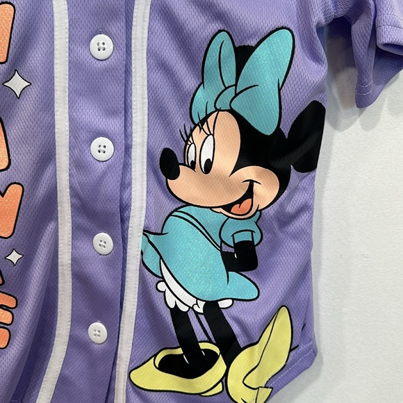 NWOT Disney Minnie Mouse Shimmer Glitter Kids Baseball Jersey Shirt 4/5 - Picture 4 of 9